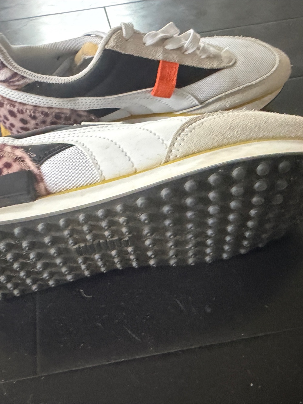 Puma White Black & Yellow Sneakers with Leopard Accent - Picture 4 of 5